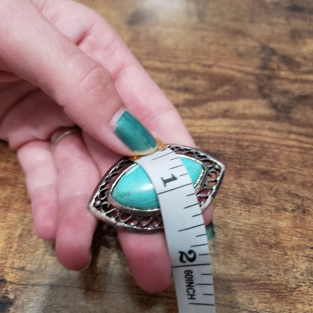 Turquoise Silver Tone Statement Ring Size 8.5 - image 6
